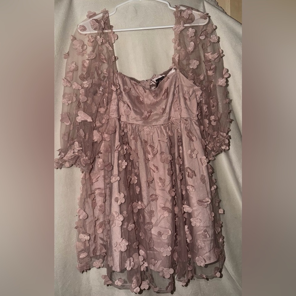 Windsor Dusty Rose Satin Dress with Floral Appliqué